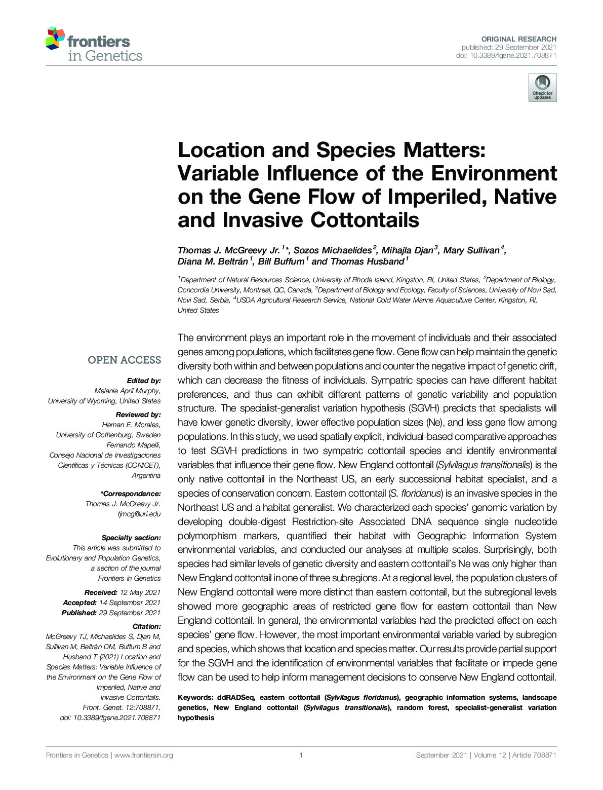 Location and Species Matters: Variable Influence of the Environment on the Gene Flow of Imperiled Native and Invasive Cottontails